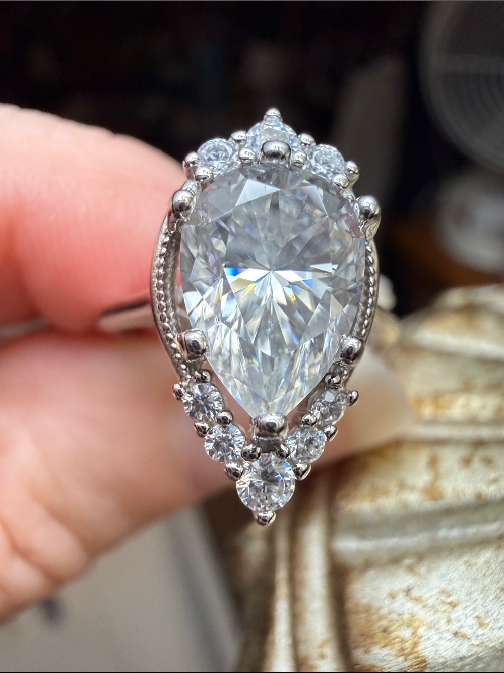 3 CT Pear-Shaped GRA CERTIFIED MOISSANITE DIAMOND 925 Sterling Silver Ring NEW
